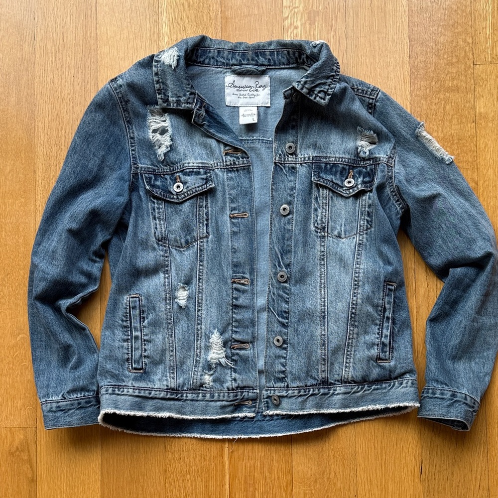 Aeropostale Women's Distressed Blue Jean Jacket
